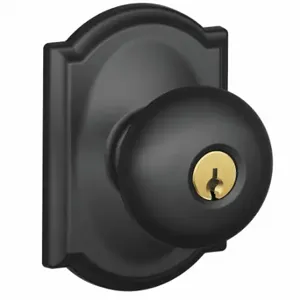 SCHLAGE F51A PLY 622 CAM Knob Lockset, 2, Plymouth/Camelot, Matte Black, Different | CU2ABD 49ZG58