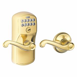 SCHLAGE FE575 PLY505FLA Electronic Lock, Entry, Push Button Keypad, Cylindrical Mounting, Zinc Alloy | CT9ZHN 457G07