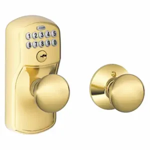 SCHLAGE FE575 PLY505PLY Knob Lockset, 2, Plymouth, Brass, Not Keyed | CU2ACM 457F94