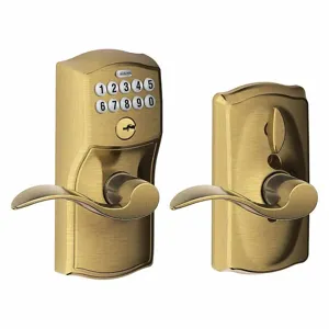 SCHLAGE FE595 CAM609ACC Electronic Lock, Entry, Push Button Keypad, Cylindrical Mounting, Zinc Alloy | CT9ZHG 457G13