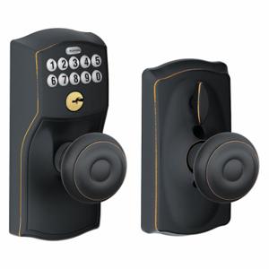 SCHLAGE FE595 CAM716GEO Residential Mechanical Push Button Lockset, Knob, Entry, Nonhanded, Antique Bronze | CT9XFP 457F97
