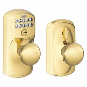 SCHLAGE FE595 PLY505PLY Residential Mechanical Push Button Lockset, Knob, Entry, Field Reversible, Bright Brass | CT9XFL 457F98