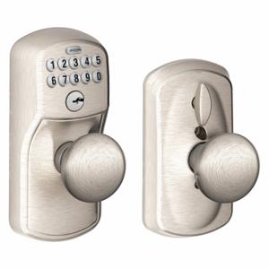 SCHLAGE FE595 PLY619PLY Residential Mechanical Push Button Lockset, Knob, Entry, Field Reversible, Satin Nickel | CT9XFM 457F99
