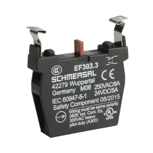 SCHMERSAL EF303.3 Contact Block, Plastic, 1 N.O./1 N.C. Simultaneous Contact, Mounting Position 3 | CV7DEJ