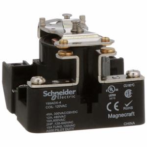 SCHNEIDER ELECTRIC 199ADX-4 Open Power Relay, Surface Mounted, 40 A Current Rating, 120VAC, 4 Pins/Terminals, SPST-NO | CU2CJL 6CUT0