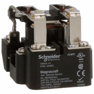 SCHNEIDER ELECTRIC 199AX-13 Open Power Relay, Surface Mounted, 40 A Current Rating, 24VAC, 8 Pins/Terminals, DPDT | CU2CJZ 6CUT3