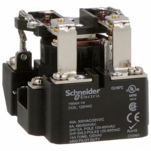 SCHNEIDER ELECTRIC 199AX-14 Open Power Relay, Surface Mounted, 40 A Current Rating, 120VAC, 8 Pins/Terminals, DPDT | CU2CJP 6CUT4