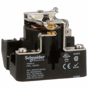 SCHNEIDER ELECTRIC 199AX-4 Open Power Relay, Surface Mounted, 40 A Current Rating, 120VAC, 5 Pins/Terminals, SPDT | CU2CJM 6CUT7
