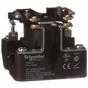 SCHNEIDER ELECTRIC 199AX-8 Open Power Relay, Surface Mounted, 40 A Current Rating, 24VAC, 6 Pins/Terminals, DPST-NO | CU2CJY 6CUT9