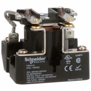 SCHNEIDER ELECTRIC 199AX-9 Open Power Relay, Surface Mounted, 40 A Current Rating, 120VAC, 6 Pins/Terminals, DPST-NO | CU2CJN 6CUU0