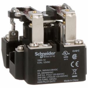 SCHNEIDER ELECTRIC 199X-12 Open Power Relay, Surface Mounted, 40 A Current Rating, 12V DC, 8 Pins/Terminals, DPDT | CU2CJT 6CUU7