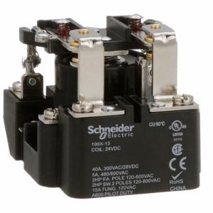 SCHNEIDER ELECTRIC 199X-13 Open Power Relay, Surface Mounted, 40 A Current Rating, 24V DC, 8 Pins/Terminals, DPDT | CU2CKD 6CUU8