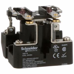 SCHNEIDER ELECTRIC 199X-8 Open Power Relay, Surface Mounted, 40 A Current Rating, 24V DC, 6 Pins/Terminals, DPST-NO | CU2CKC 6CUV2