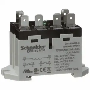 SCHNEIDER ELECTRIC 725BXXBC3ML-24A Enclosed Power Relay, Din-Rail & Surface Mounted, 25 A Current Rating, 24VAC, Dpst-No | CU2BFP 6CVH2