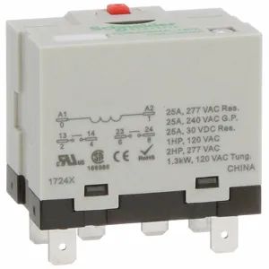 SCHNEIDER ELECTRIC 725BXXBM4L-120A Enclosed Power Relay, Socket Mounted, 25 A Current Rating, 120VAC, 6 Pins/Terminals | CU2BEC 6CVH4