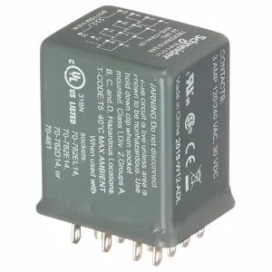 SCHNEIDER ELECTRIC 782XDXH10-24A Hermetically Sealed Relay, Socket Mounted, 3 A Current Rating, 24 VAC, 14 Pins/Terminals | CU2BKW 6CWG2