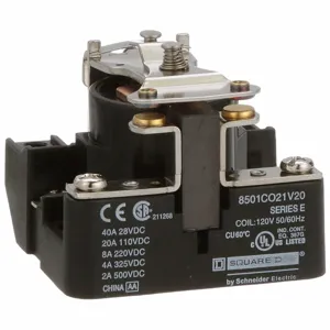 SCHNEIDER ELECTRIC 8501CO21V20 Enclosed Power Relay, Surface Mounted, 20 A Current Rating, 120VAC, 4 Pins/Terminals | CU2BEM 335HU5