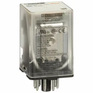 SCHNEIDER ELECTRIC 8501KPDR12P14V51 General Purpose Relay, Socket Mounted, 10 A Current Rating, 12 VDC, 8 Pins/Terminals, DPDT | CU2BHW 335HU8