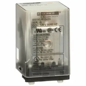 SCHNEIDER ELECTRIC 8501KUR13V20 General Purpose Relay, Socket Mounted, 10 A Current Rating, 120 VAC, 11 Pins/Terminals | CU2BHX 335HV5