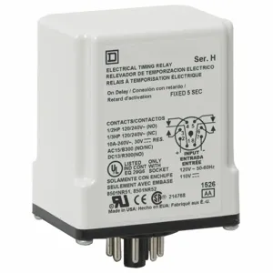 SCHNEIDER ELECTRIC 9050JCK1F30V20 Single Function Encapsulated Timing Relay, 8 Pins DPDT | CE9GEJ 55WY76