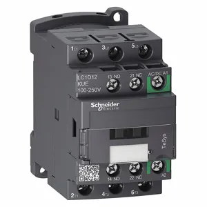 SCHNEIDER ELECTRIC LC1D12KUE Iec Magnetic Contactor, 100 To 250 VAC/Dc Coil Volts, 1No/1Nc | CU2BMC 482Z25