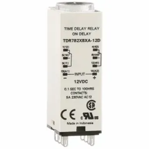 SCHNEIDER ELECTRIC TDR782XBXA-12D Single Function Time Delay Relay, Socket Mounted, 12V DC, 5 A, 8 Pins/Terminals, On Delay | CU2EDH 6CXC1