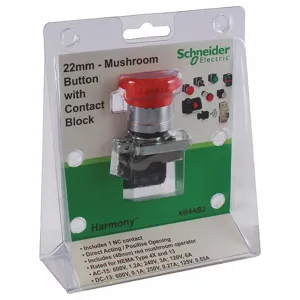 SCHNEIDER ELECTRIC XB4AB2 Emergency Switching Off Push Button, 22 mm Size, Red, 1 Nc, 13/4X, Mushroom Head | CU2CVB 55WT98