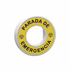 SCHNEIDER ELECTRIC ZBY9W2B430 Legend Ring, PARADA DE EMERGENCIA, Round, Plastic, Black/Yellow, 60 mm Ht | CU2CBU 55WF87