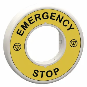 SCHNEIDER ELECTRIC ZBY9W2M330 Legend Ring, EMERGENCY STOP, Round, Plastic, Black/Yellow, 60 mm Ht, 9.3 mm Wd | CU2CBB 55WF95