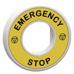 SCHNEIDER ELECTRIC ZBY9W2G330 Legend Ring, EMERGENCY STOP, Round, Plastic, Black/Yellow, 60 mm Ht, 9.3 mm Wd | CU2CBA 55WF91