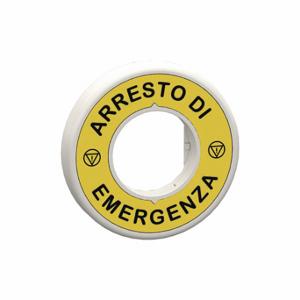 SCHNEIDER ELECTRIC ZBY9W2M630 Legend Ring, ARRESTO EMERGENZA, Round, Plastic, Black/Yellow, 60 mm Ht, 9.3 mm Wd | CU2CAU 55WF97