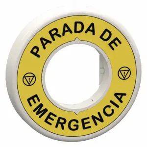 SCHNEIDER ELECTRIC ZBY9W3B430 Legend Ring, PARADA DE EMERGENCIA, Round, Plastic, Black/Yellow, 60 mm Ht | CU2CBV 55WG03