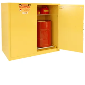 SECURALL PRODUCTS V1110 Flammable Drums Cabinet, Vertical, Self-Latch, Standard 2-Door, 120 Gallon | CJ6QVR