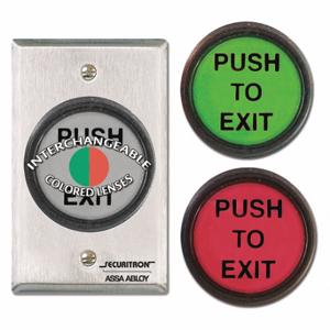 SECURITRON PB5E Push-to-Exit-Taste, Einzelgang, tastend, blau/rot/grün, 2 Zoll Größe | CU2LPE 45CF78