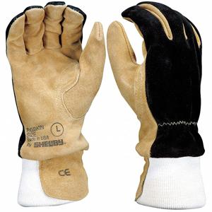 SHELBY 5002 XL Firefighters Glove, Size Xl, Knit Cuff, Pigskin Palm Material, Black/Tan | CH6KDQ 9PPN3