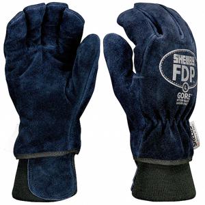 SHELBY 5227 S Feuerwehrhandschuhe, Handfläche aus Rindsleder, Größe S, Blau, Nomex-Strickbündchen | CH6KEL 8XA05