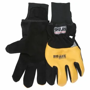 SHELBY 5281 x-small Firefighter Gloves, Wristlet, Cowhide Leather, Black/Yellow, 1 Pair | CU2PTP 799L66