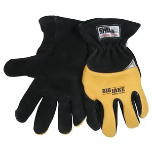 SHELBY 5283 x-small Firefighter Gloves, Cowhide Leather, Black/Yellow, 1 Pair | CU2PTN 799L65