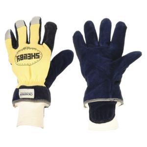 SHELBY 5284S Firefighters Gloves, Structural, Wristlet, Size S, Cowhide Leather, Yellow/Blue, 1 Pair | CU2PTA 6KHW3