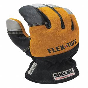 SHELBY 5292 Firefighters Glove, Size L, Leather Palm Material, Black/Gold/Silver | CH6KER 30RR80