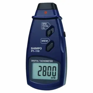 SHIMPO PT-110 Tachometer, Noncontact 2 to 99, 999, Max/Min/Last/96 Extra Readings, Laser, 5 Digit LCD | CV3WBX 411H02