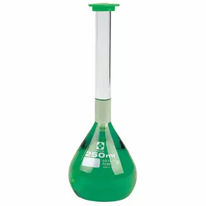 SIBATA 2303A-250 Volumetric Flask, 250 mL Labware Capacity - Metric, Borosilicate Glass, 250mL, Green | CU2QZW 55EZ69