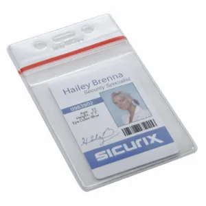 SICURIX BAU 47840 ID Badge Holder, Vertical, Red/Translucent, Blank, Plastic, 3 Inch Length | CU2RBA 54HP87