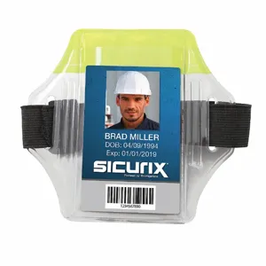 SICURIX BAU 66860 Arm Badge Holder, Vertical, Black/Clear/Yellow, Blank, Nylon, 2 1/4 Inch Length | CU2QZZ 54HP80