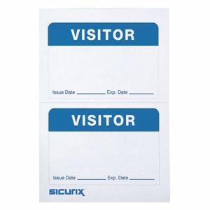SICURIX BAU 67630 ID Adhesive Badge, Adhesive, Visitor, White on Blue, Blank, Paper, 3 1/2 Inch Length | CU2RCB 54HR15