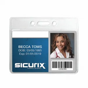 SICURIX BAU 67815 ID Badge Holder, Horizontal, Clear, Blank, Plastic, 5 1/2 Inch Length, 3 Inch Width, 50 PK | CU2RAQ 54HP82