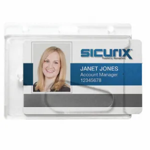 SICURIX BAU 68130 Rigid Badge Holder, Horizontal, Clear, Blank, Polycarbonate, 5 41/64 Inch Length, 25 PK | CU2RBC 54HP61