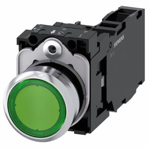 SIEMENS 3SU1153-0AB40-1FA0 Illuminated Push Button, Momentary, Green, 120V Ac, Led, 1No/1Nc | CU2UGE 411K68
