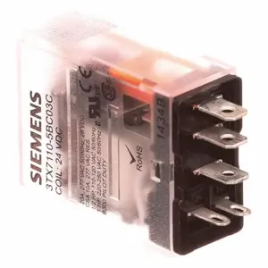 SIEMENS 3TX71105BC03C Plug-In Relay, Socket Mounted, 15 A Current Rating, 24V DC, 5 Pins/Terminals, SPDT | CP4MDD 56JX19