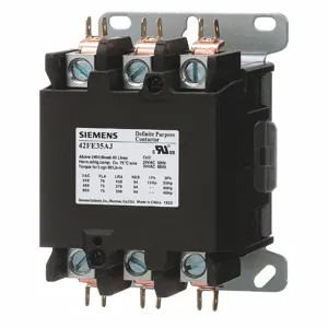 SIEMENS 42FE35AJ Definite Purpose Magnetic Contactor, 3 Poles, 75 A Full Load Amps-Inductive, 24VAC | CU2RLL 56JY11